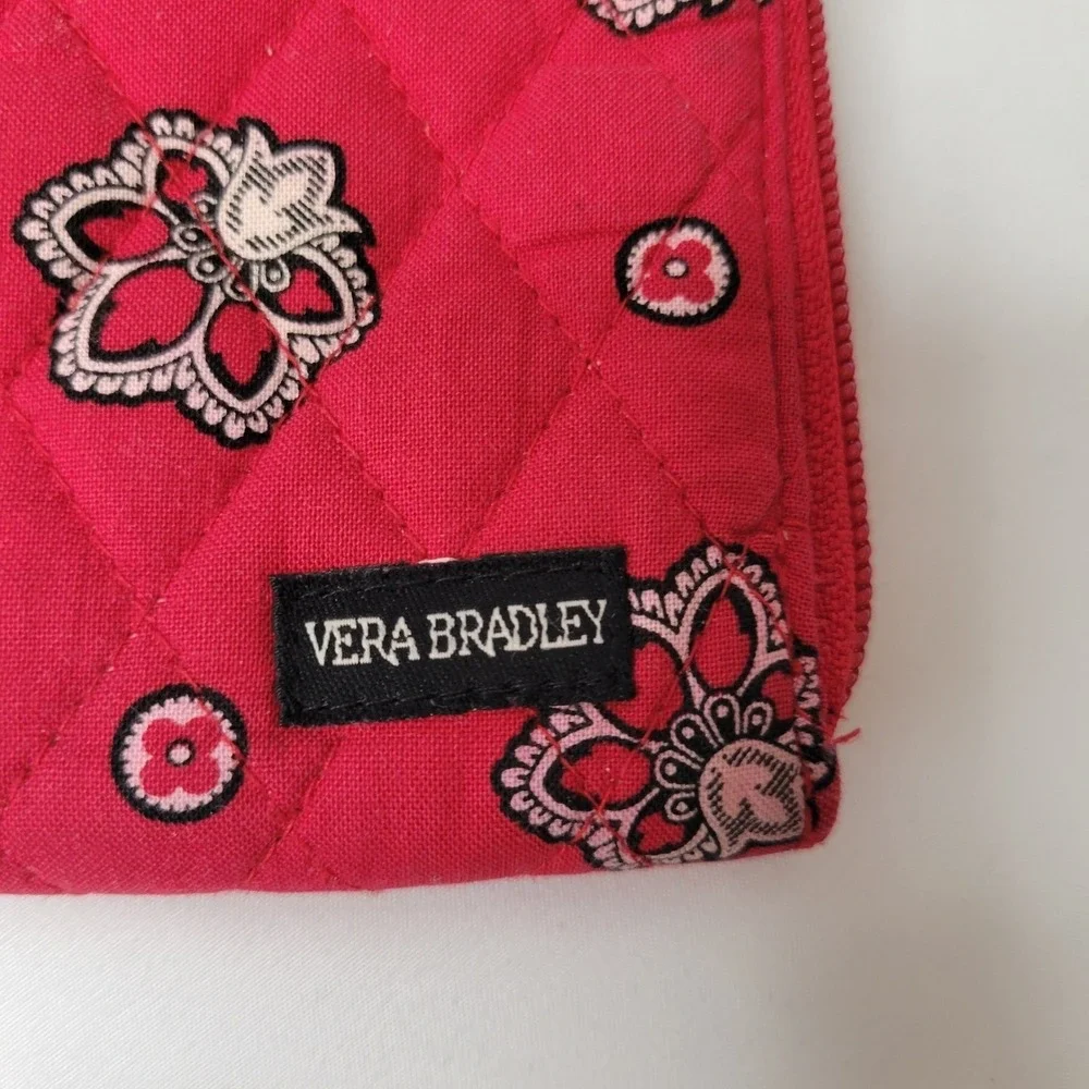 Vera Bradley Zip Around Wallet Women Red Bandana Quilted Organizer Retired  Wris